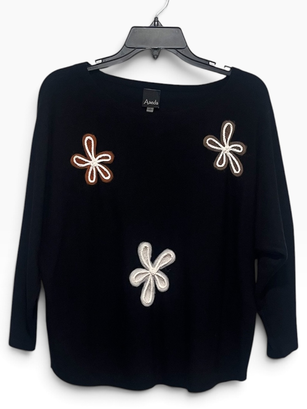 Aæda Black Floral Appliqué Sweater 
Large